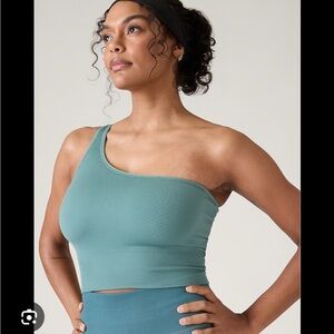 Athleta Teal One-Shoulder Ribbed Crop Top